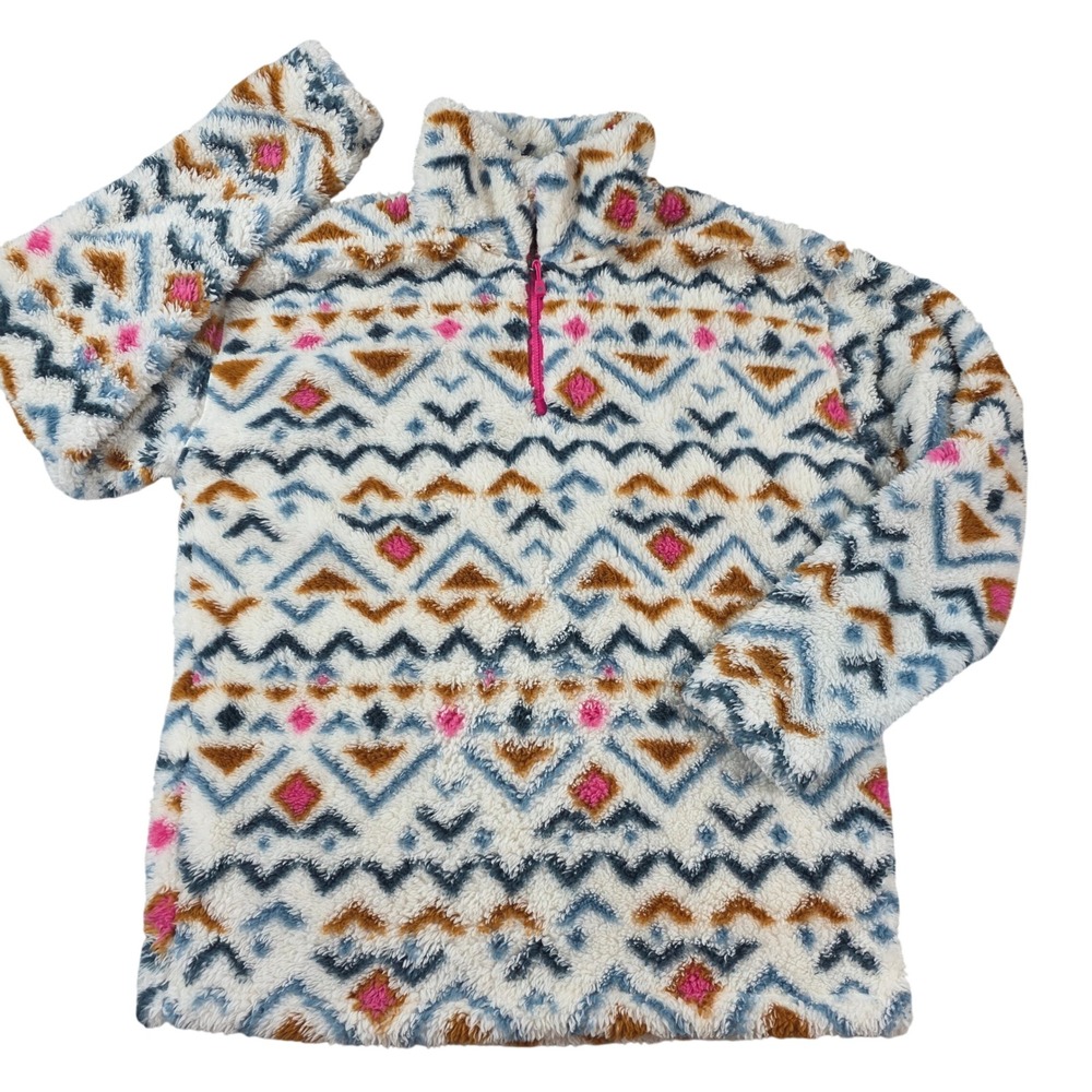 Eddie Bauer Aztec Geometric Sherpa Fleece Pullover White M Womens Gorpcore